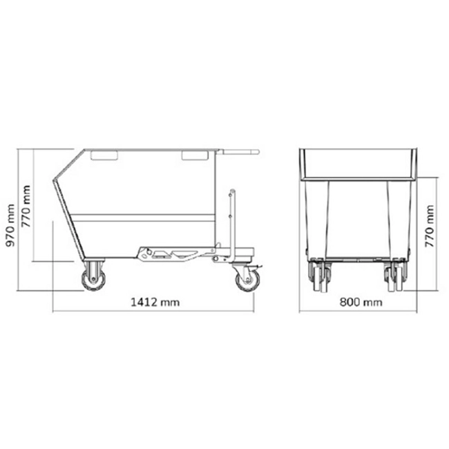 Vendita online Benna completamente ribaltabile con ruote 1412x800x970H mm. - Blu RAL5012
